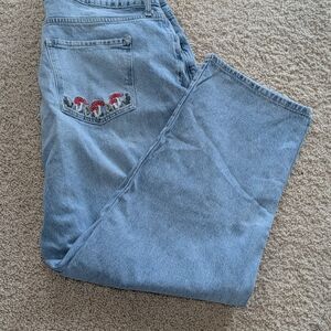 Forever 21 Light Blue Straight Leg Jeans with Red Embroidery